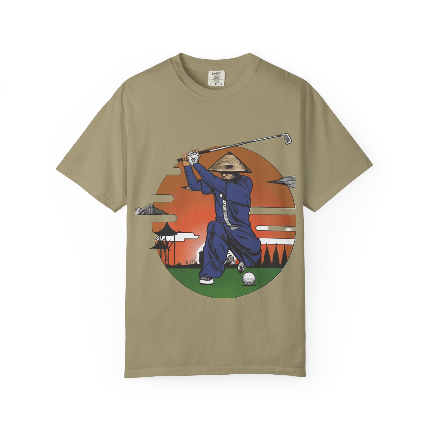 Golf Samurai T‑Shirt — Vintage Sunset Golfer Graphic