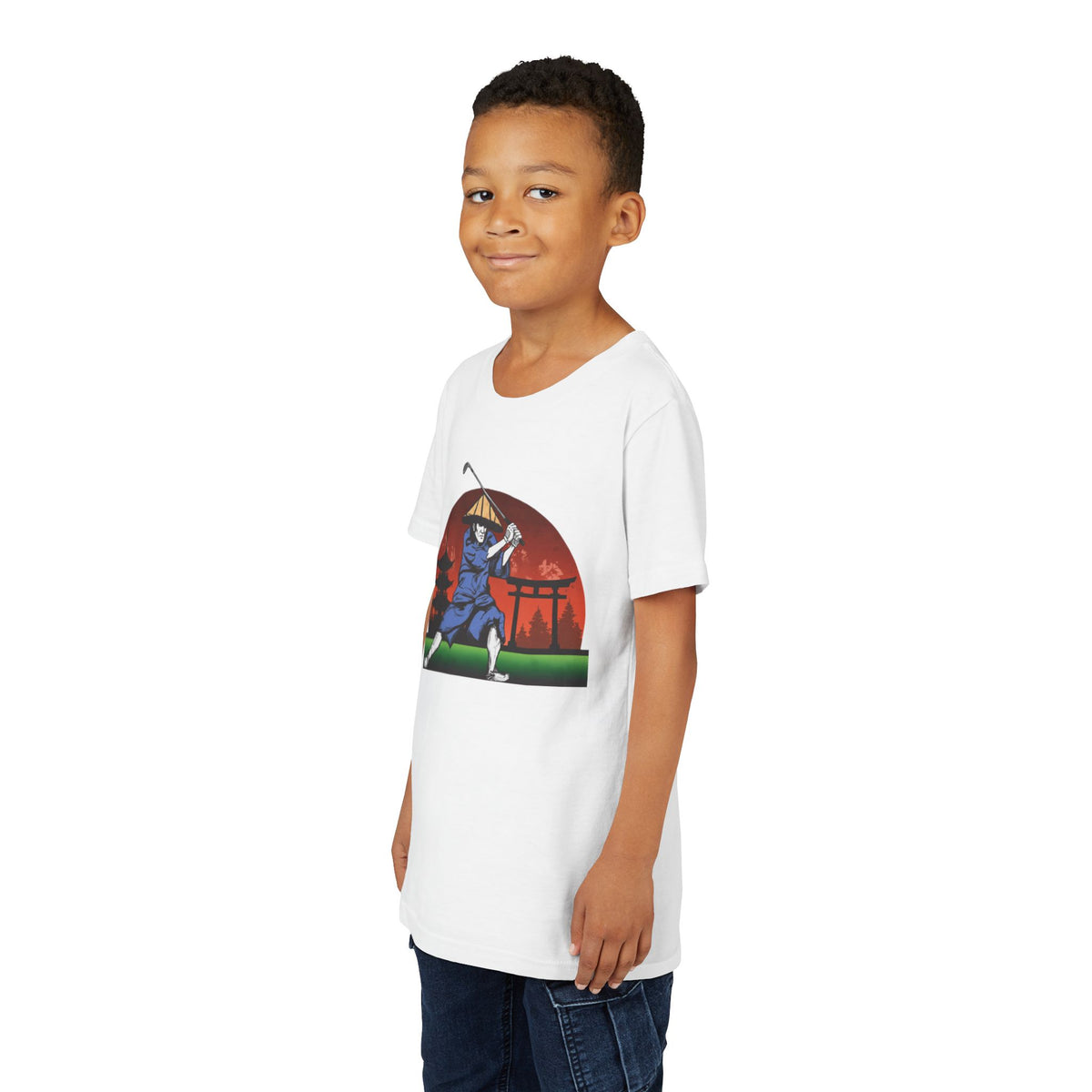 Japanese Samurai Golfer Retro Graphic Kid T-Shirt
