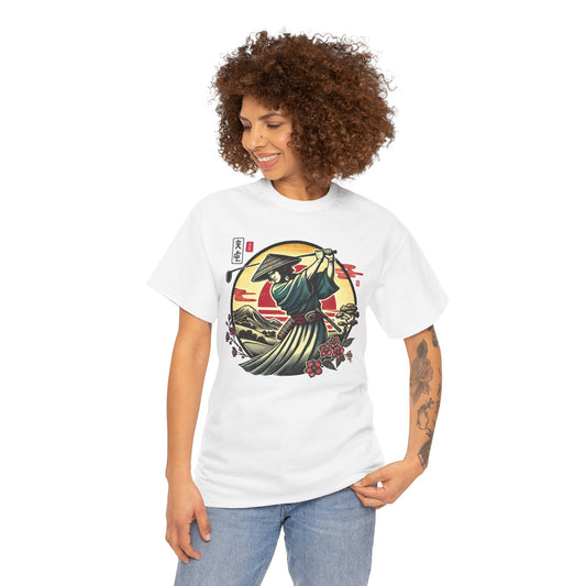 Japanese Samurai Golfer Sunset Graphic T‑Shirt