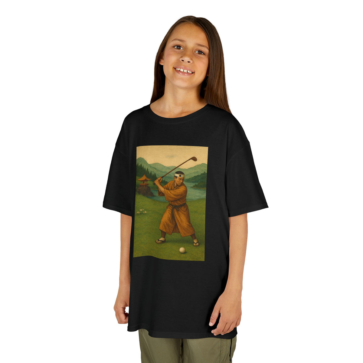 Vintage Monk Golfer Kids Graphic T‑Shirt
