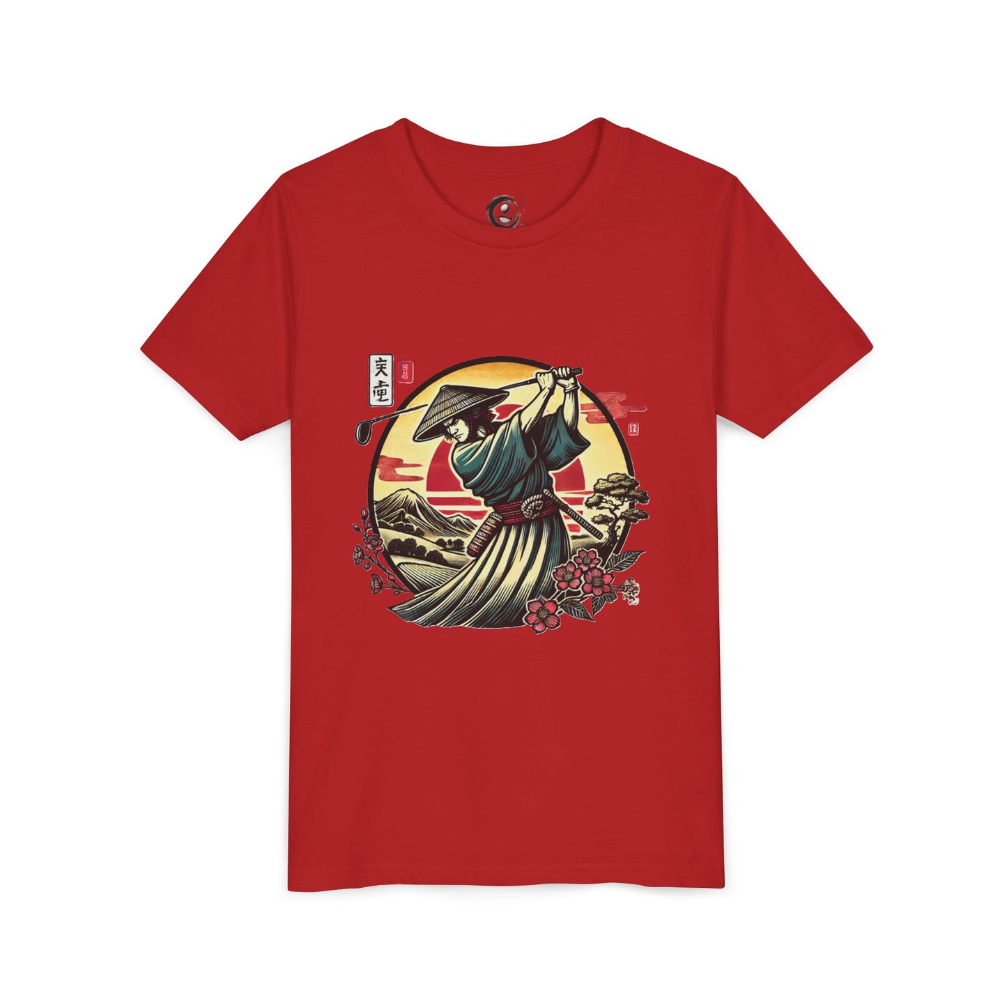 Zen Spot Golf Custom Samurai Golfer Sunset Graphic Youth T-Shirt