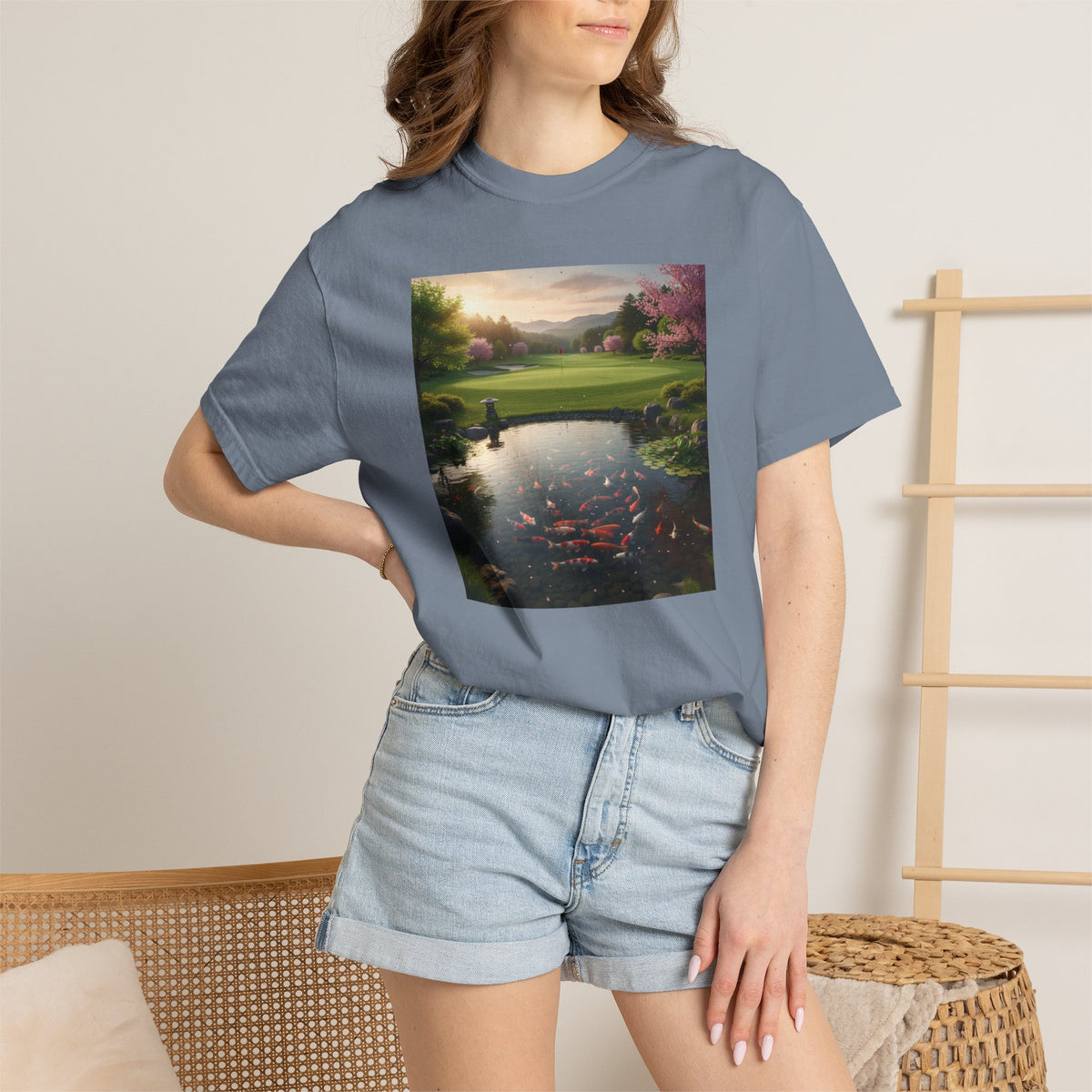 Zen Koi Pond Golf Course Sunset Graphic T-Shirt