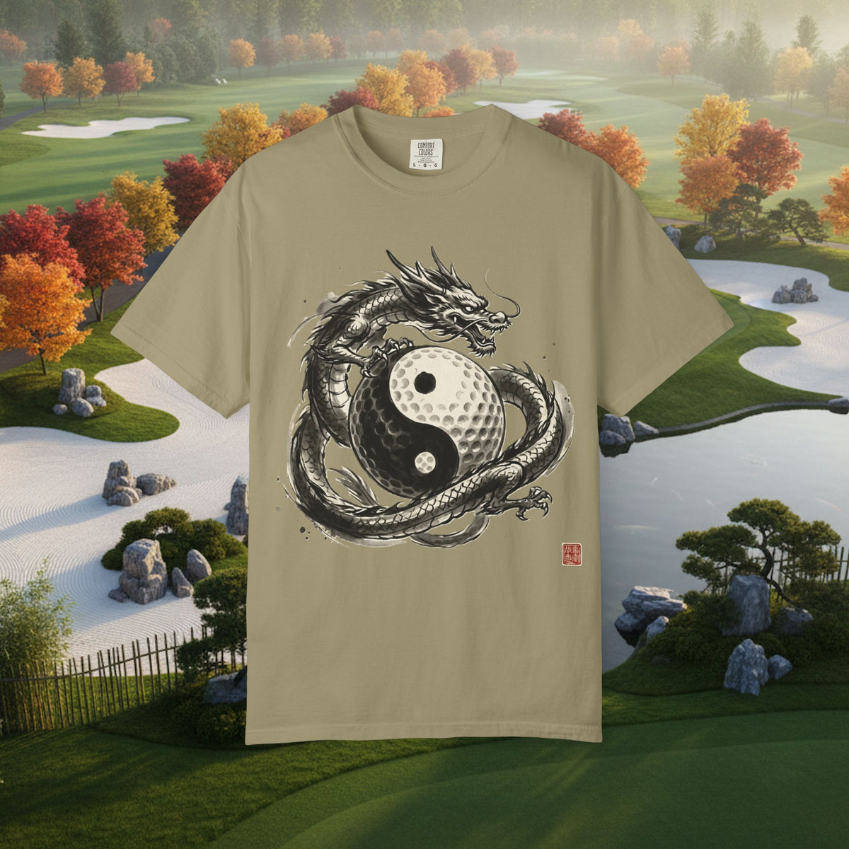 Yin Yang Golf Ball Dragon Golf Tee — Asian Ink Dragon Golf Ball T-Shirt