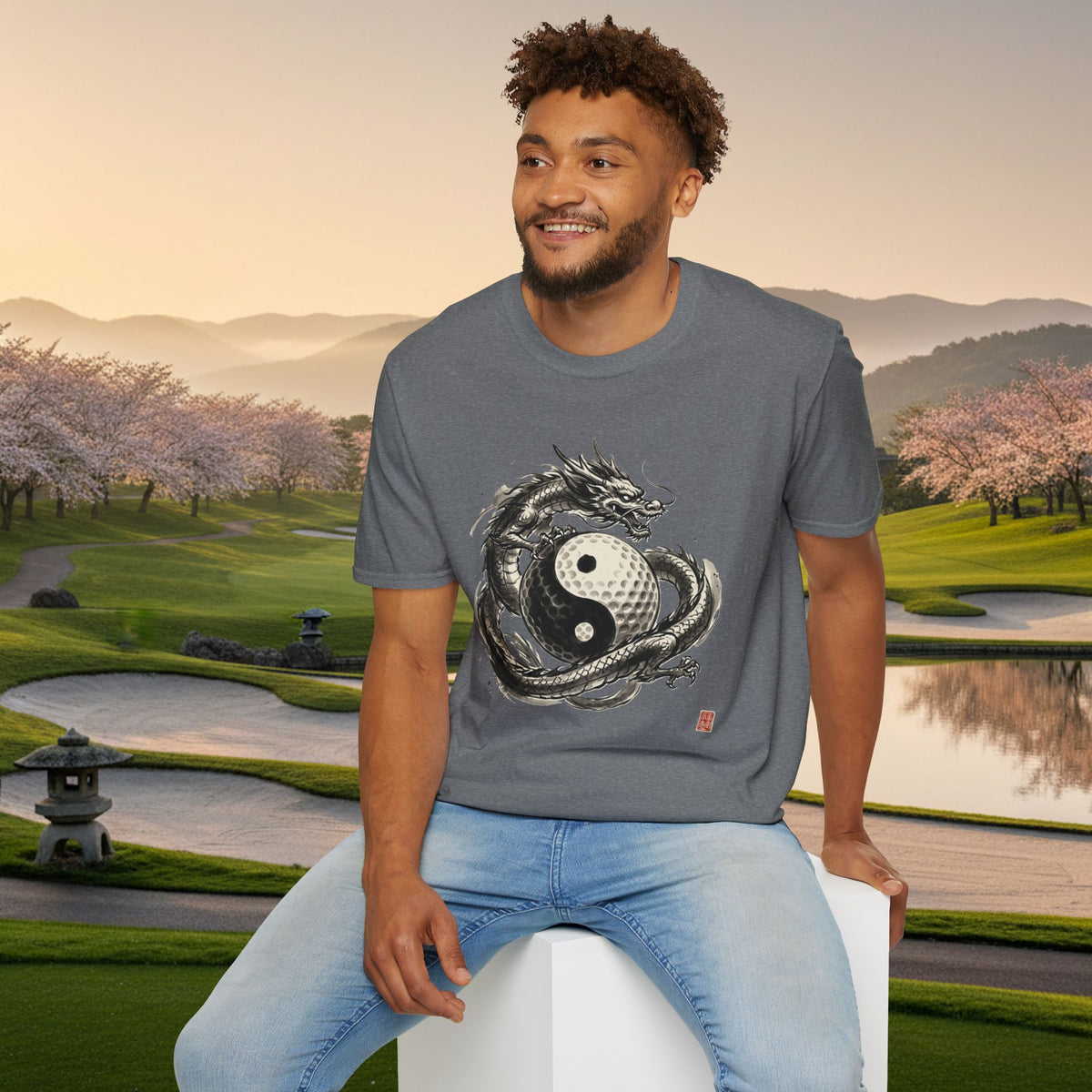 Yin Yang Golf Ball Dragon Golf T-Shirt — Asian Dragon Golf Ball Tee