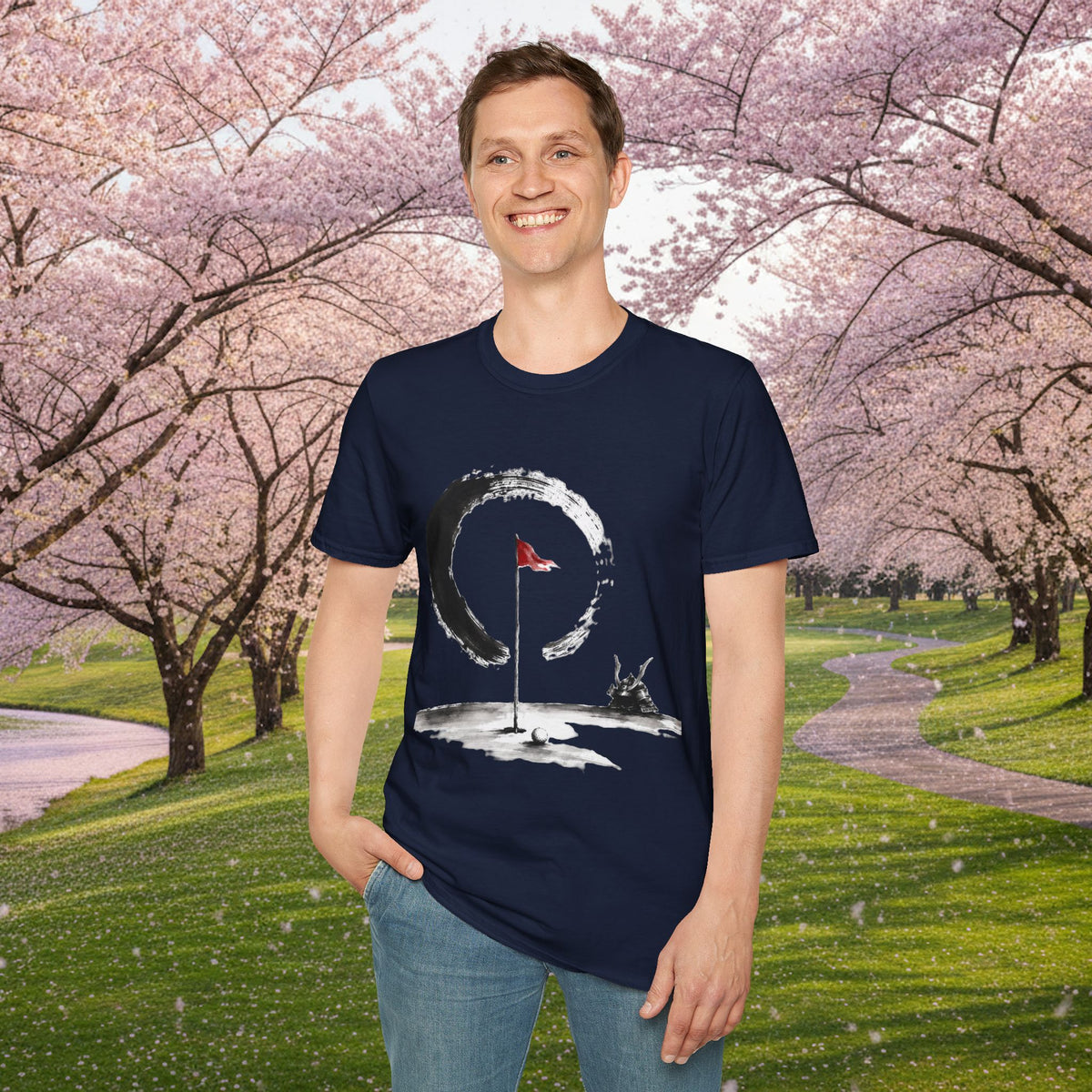 Zen Golf T-Shirt — Minimalist Golf Flag & Enso Circle Tee