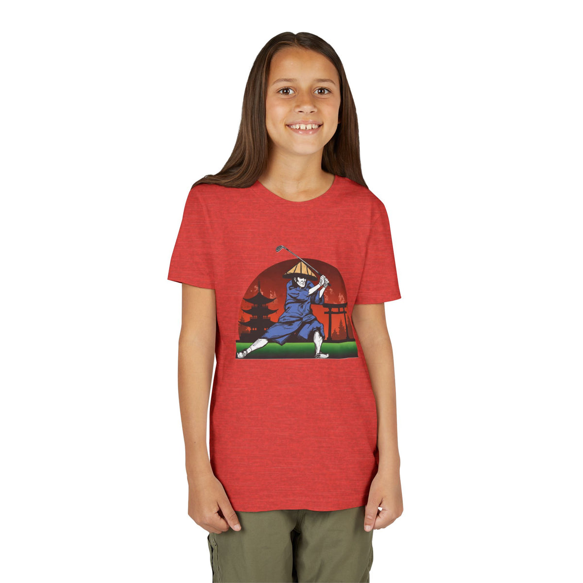 Japanese Samurai Golfer Retro Graphic Kid T-Shirt