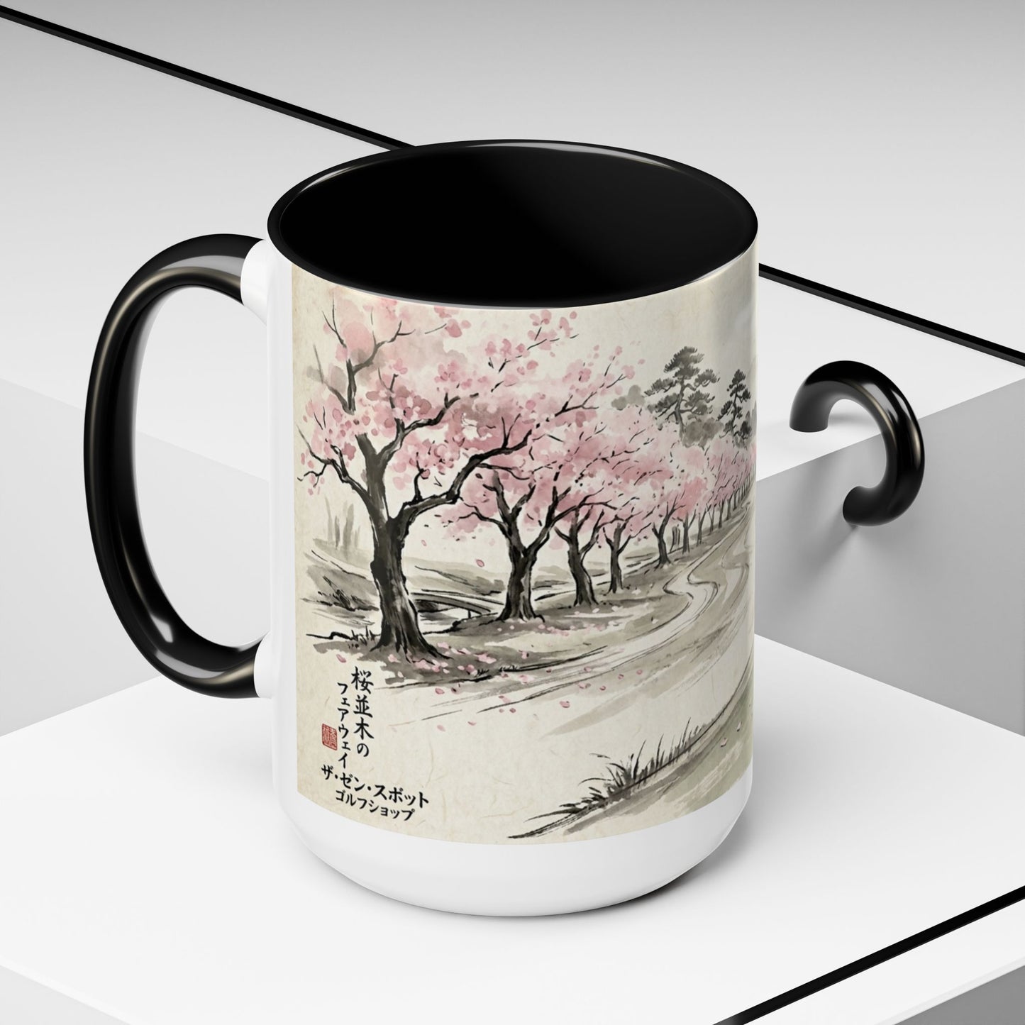 Zen Spot Golf Custom Cherry Blossom Golf Mug Scenic Sakura Golf Course Coffee Cup (11/15 oz)