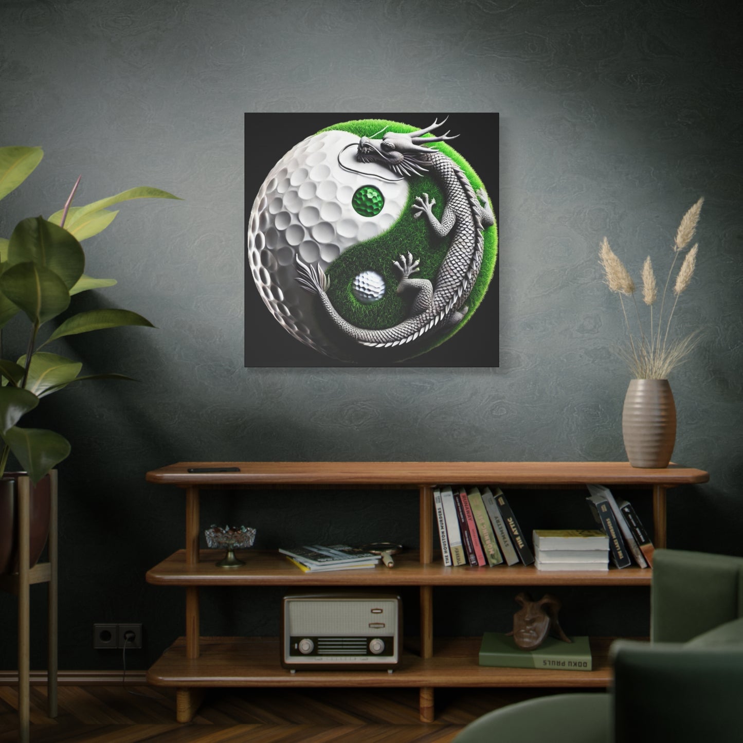 Golf Yin Yang Canvas Wall Art — Dragon & Golf Ball Matte Stretched Print