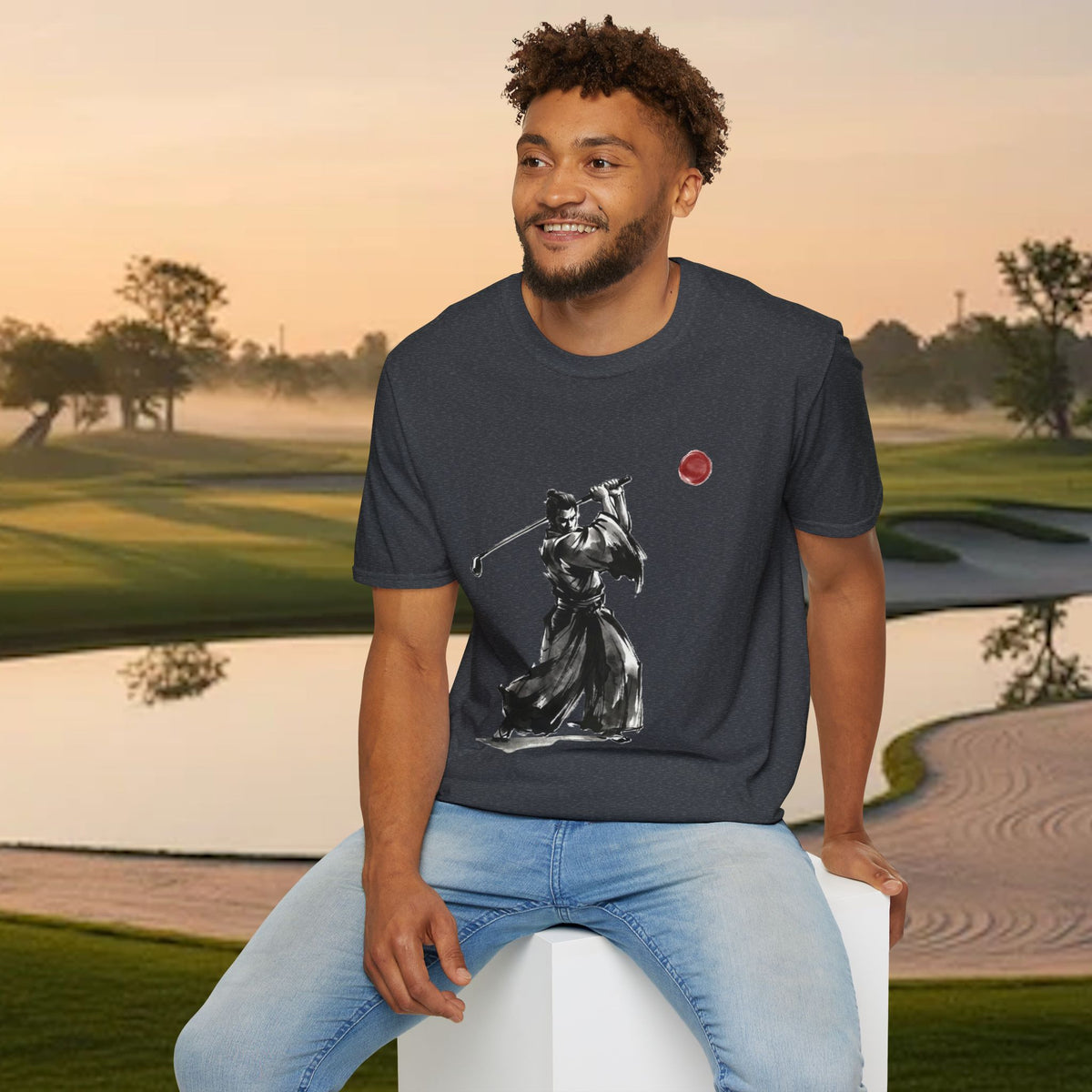 Samurai Golfer T-Shirt — Zen Golf Brushstroke Design