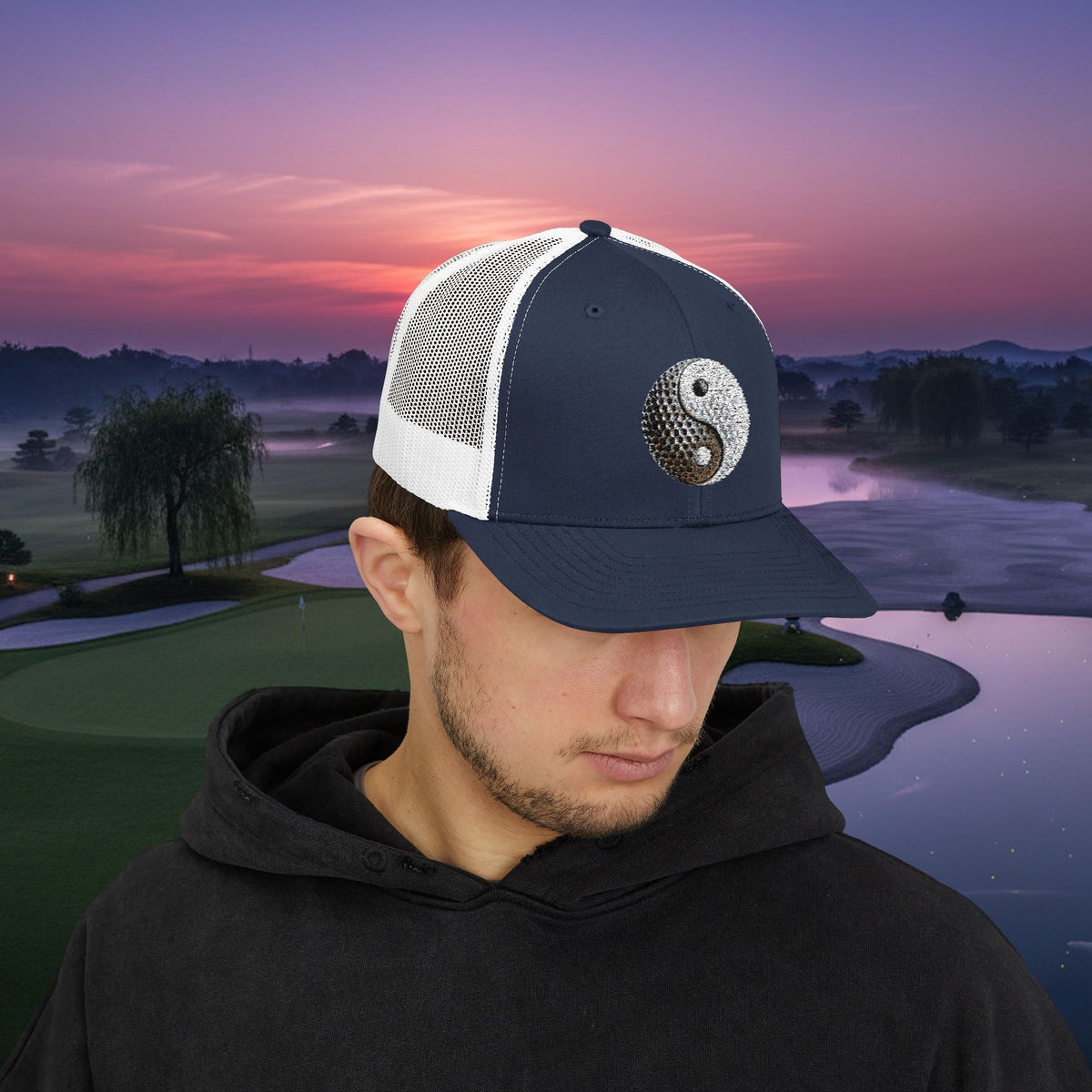 Embroidered "Yin Yang Golf Ball" Trucker Cap