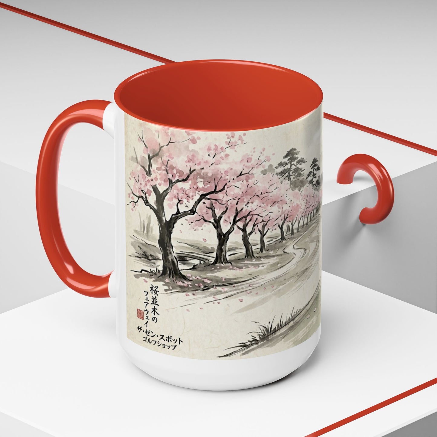 Zen Spot Golf Custom Cherry Blossom Golf Mug Scenic Sakura Golf Course Coffee Cup (11/15 oz)