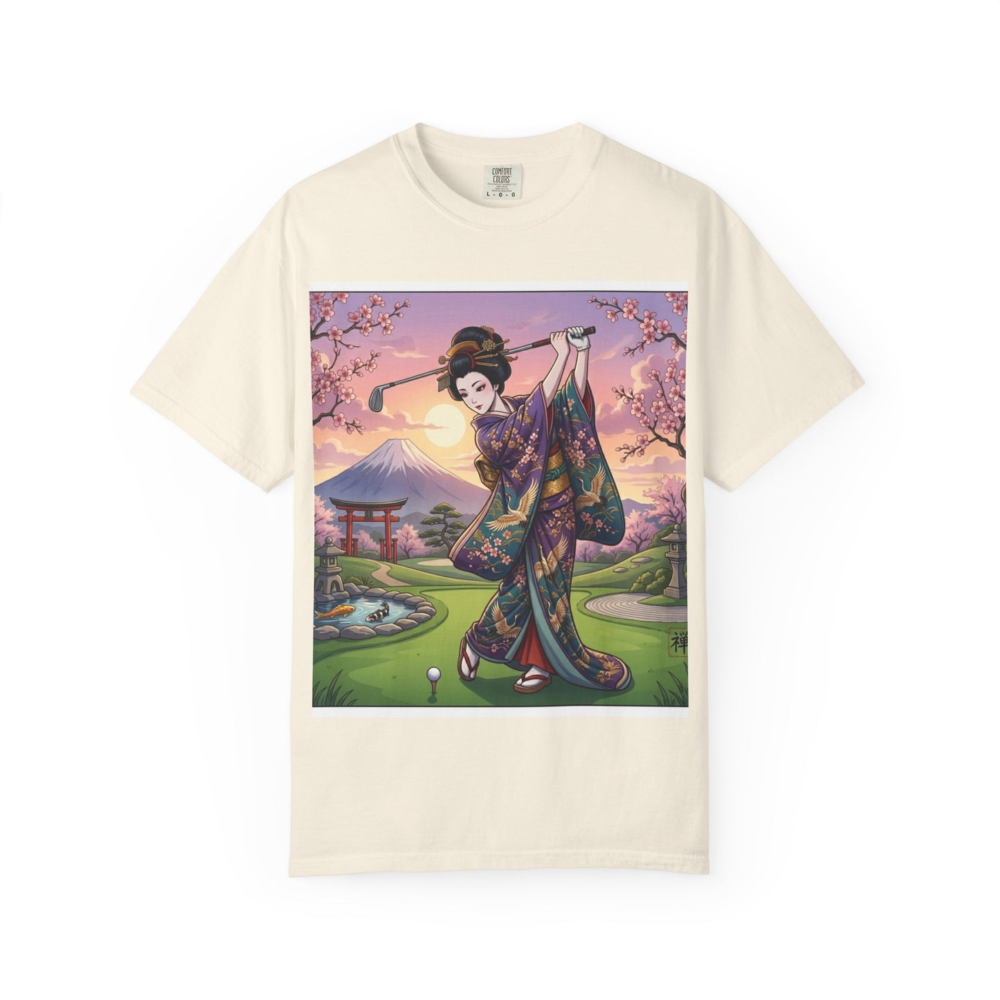 Zen Spot Golf Custom Kimono Art Geisha Golfing Sunset T-Shirt