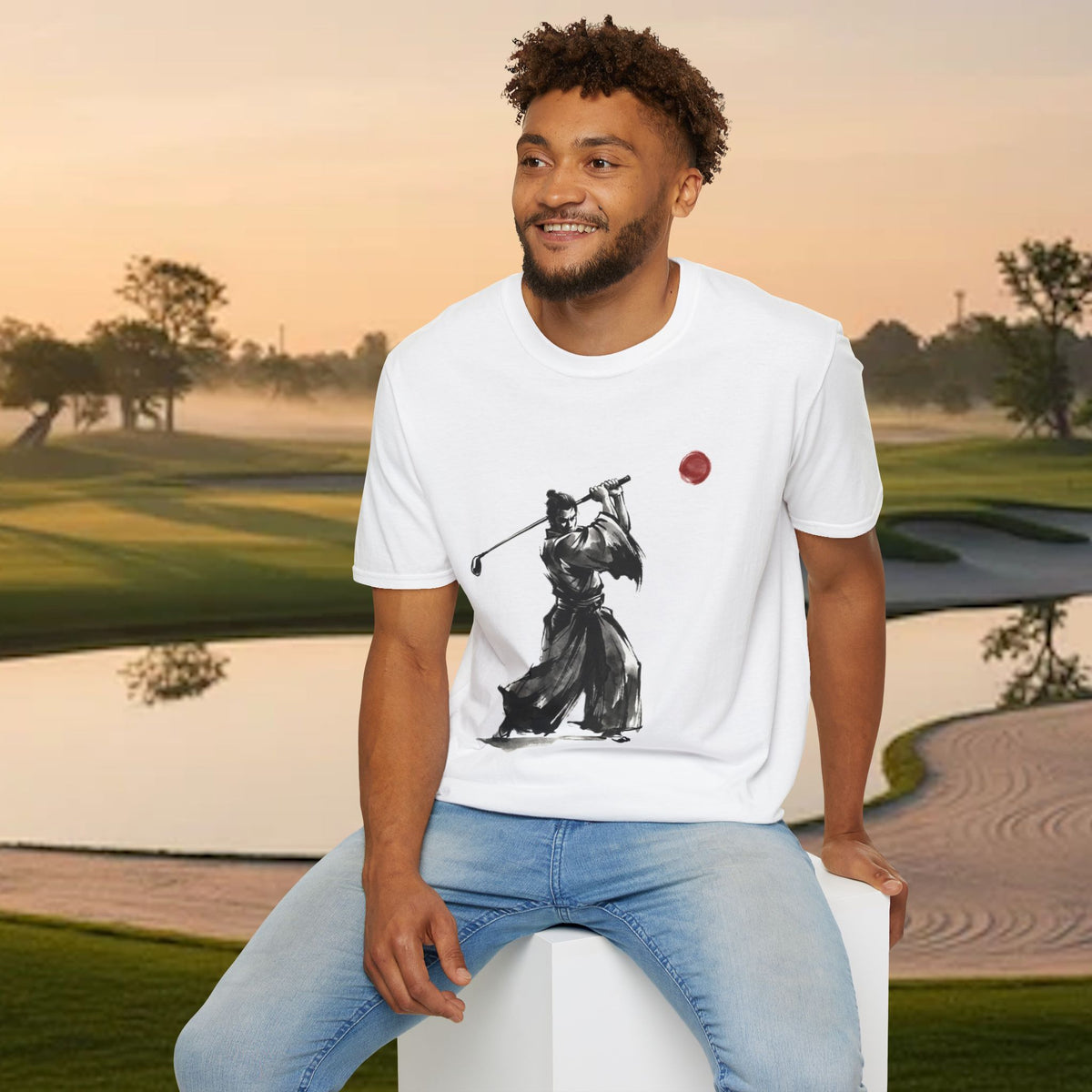 Samurai Golfer T-Shirt — Zen Golf Brushstroke Design