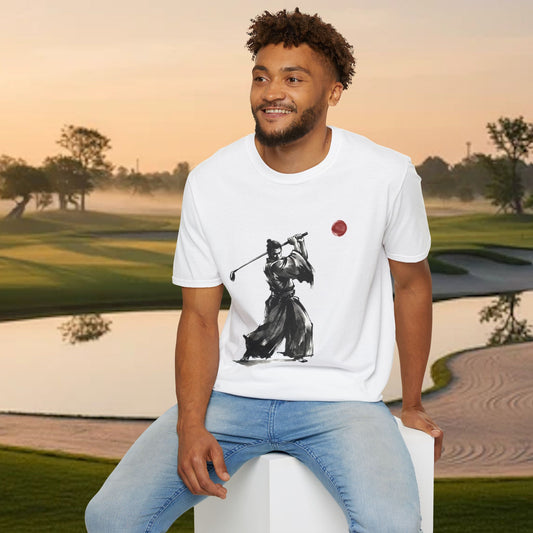 Samurai Golfer T-Shirt — Zen Golf Brushstroke Design