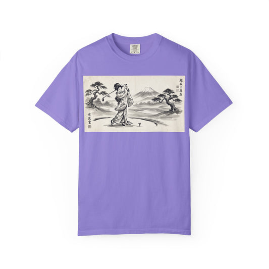 Zen Spot Golf Custom Vintage Geisha Golfer & Mount Fuji Graphic T-Shirt