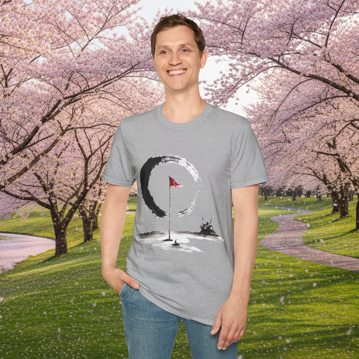 Zen Golf T-Shirt — Minimalist Golf Flag & Enso Circle Tee