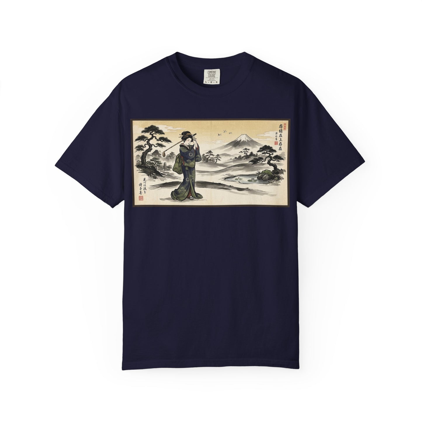 Zen Spot Golf Custom Vintage Geisha Golfer & Mount Fuji Graphic T-Shirt