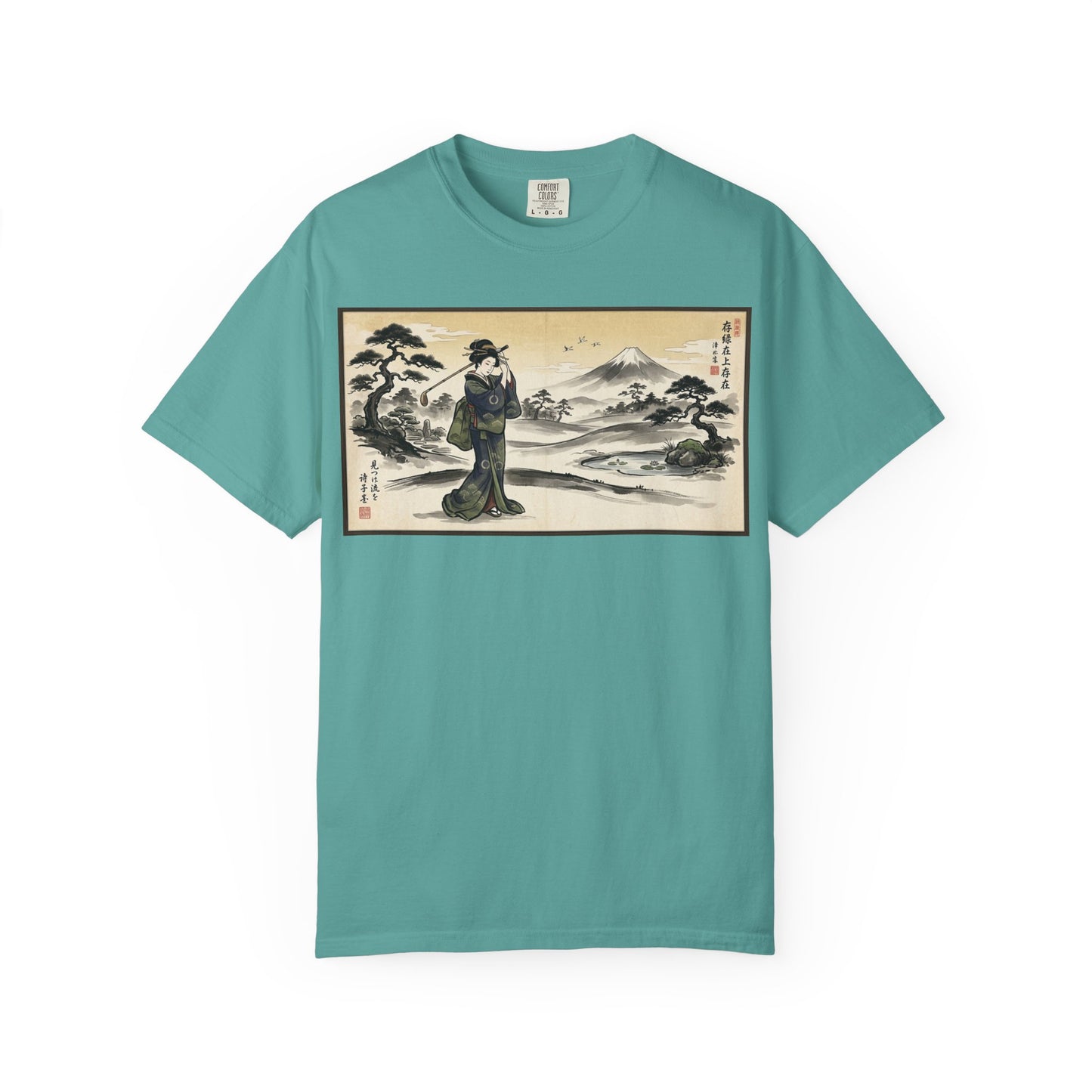 Zen Spot Golf Custom Vintage Geisha Golfer & Mount Fuji Graphic T-Shirt