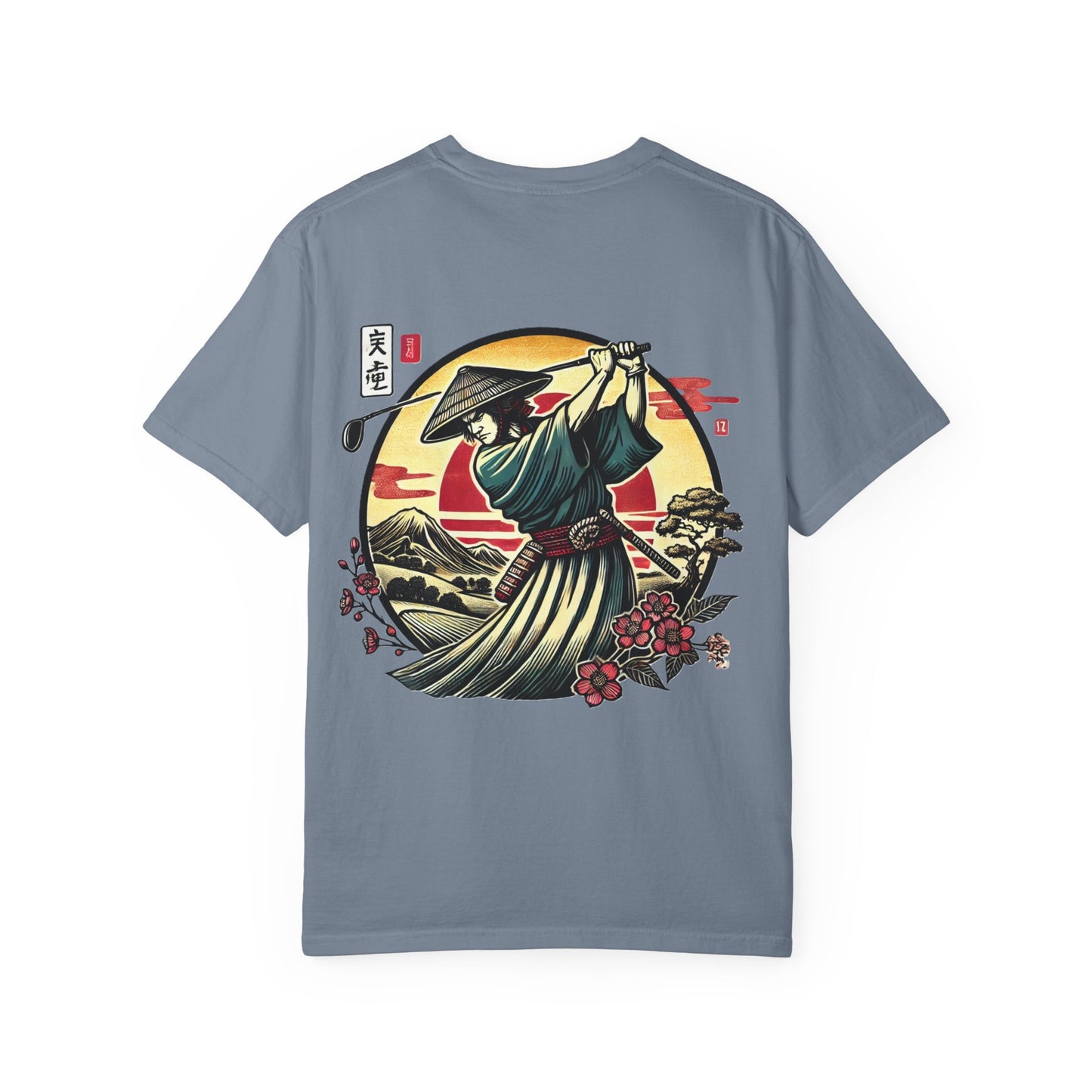 Zen Spot Golf Custom Japanese Warrior Samurai Golfer Sunset Graphic T-Shirt