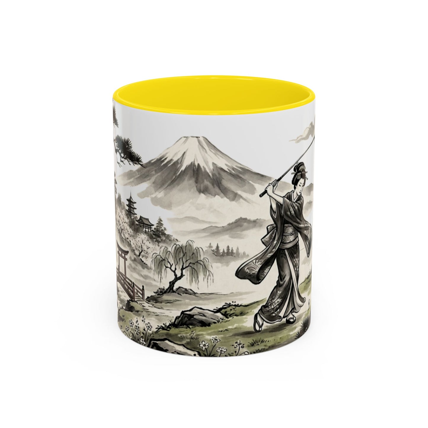 Zen Spot Golf Custom Japanese Golf Scene Accent Coffee Mug Ukiyo-e Style Golfing Geisha (11/15oz)