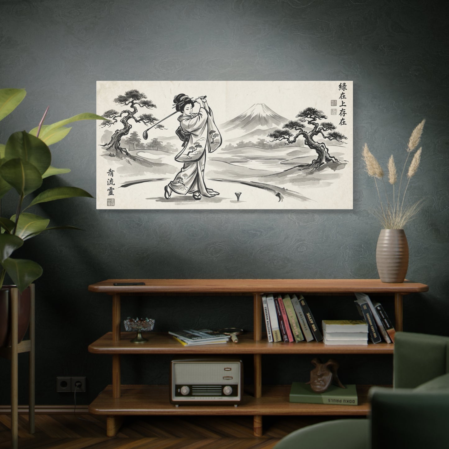 Vintage Japanese Ukiyo-e Golf Print — Matte Stretched Canvas Wall Art
