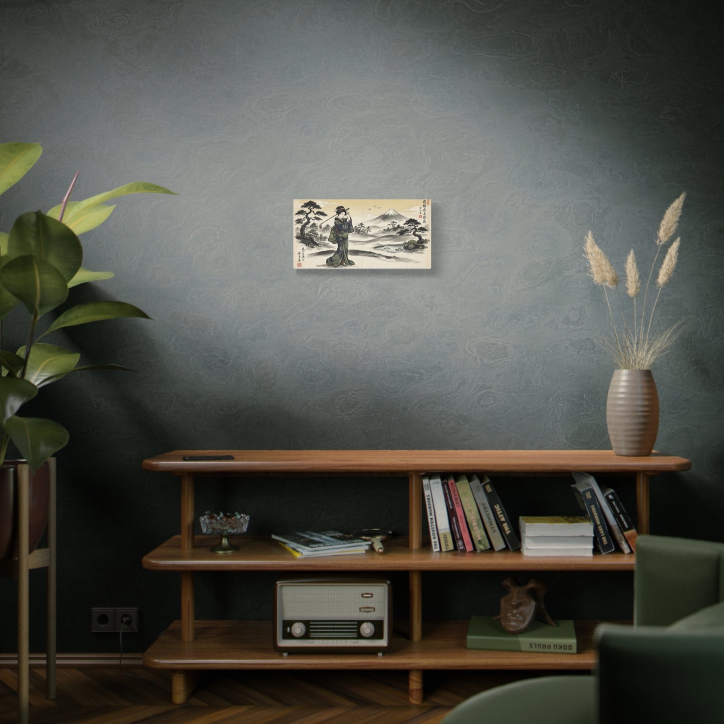 Vintage Japanese Geisha Landscape Canvas Wall Art — Matte Stretched Print