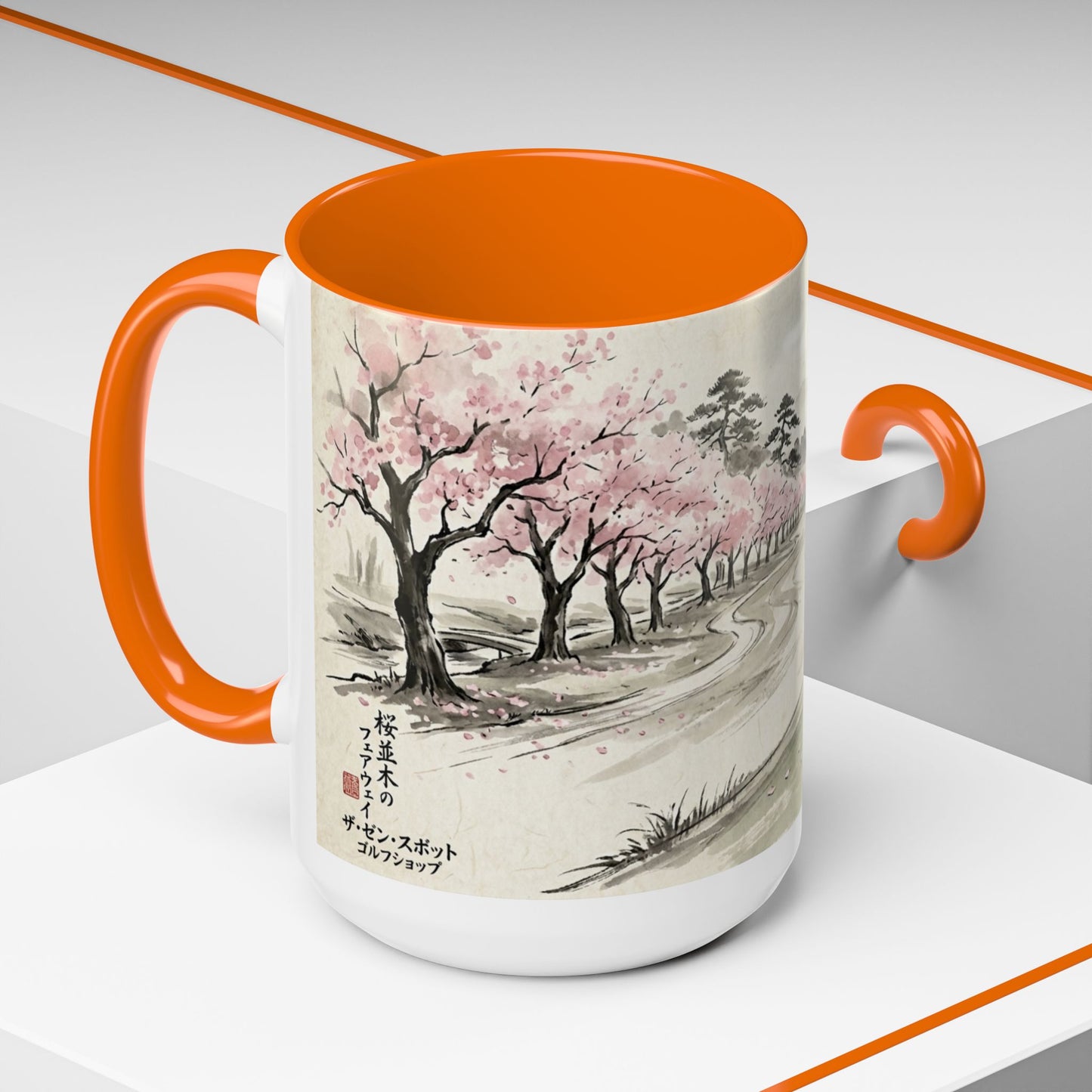Zen Spot Golf Custom Cherry Blossom Golf Mug Scenic Sakura Golf Course Coffee Cup (11/15 oz)