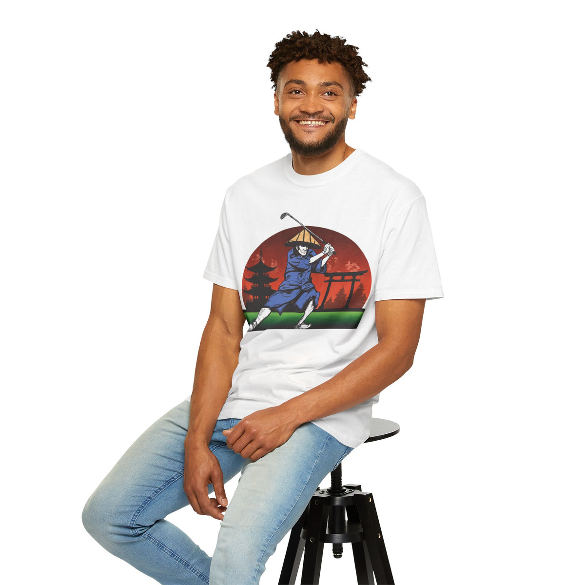 Japanese Sunset Samurai Golfer Graphic T-Shirt