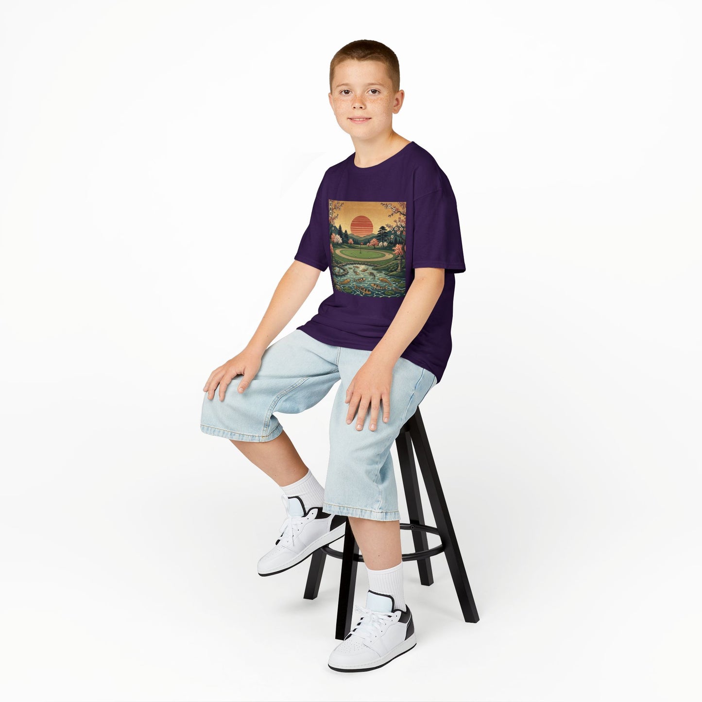 Zen Spot Golf Custom Vintage Japanese Sunset Golf Course Graphic Kids T-Shirt