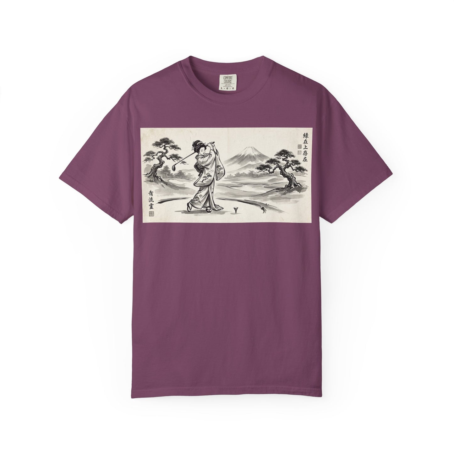Zen Spot Golf Custom Vintage Geisha Golfer & Mount Fuji Graphic T-Shirt
