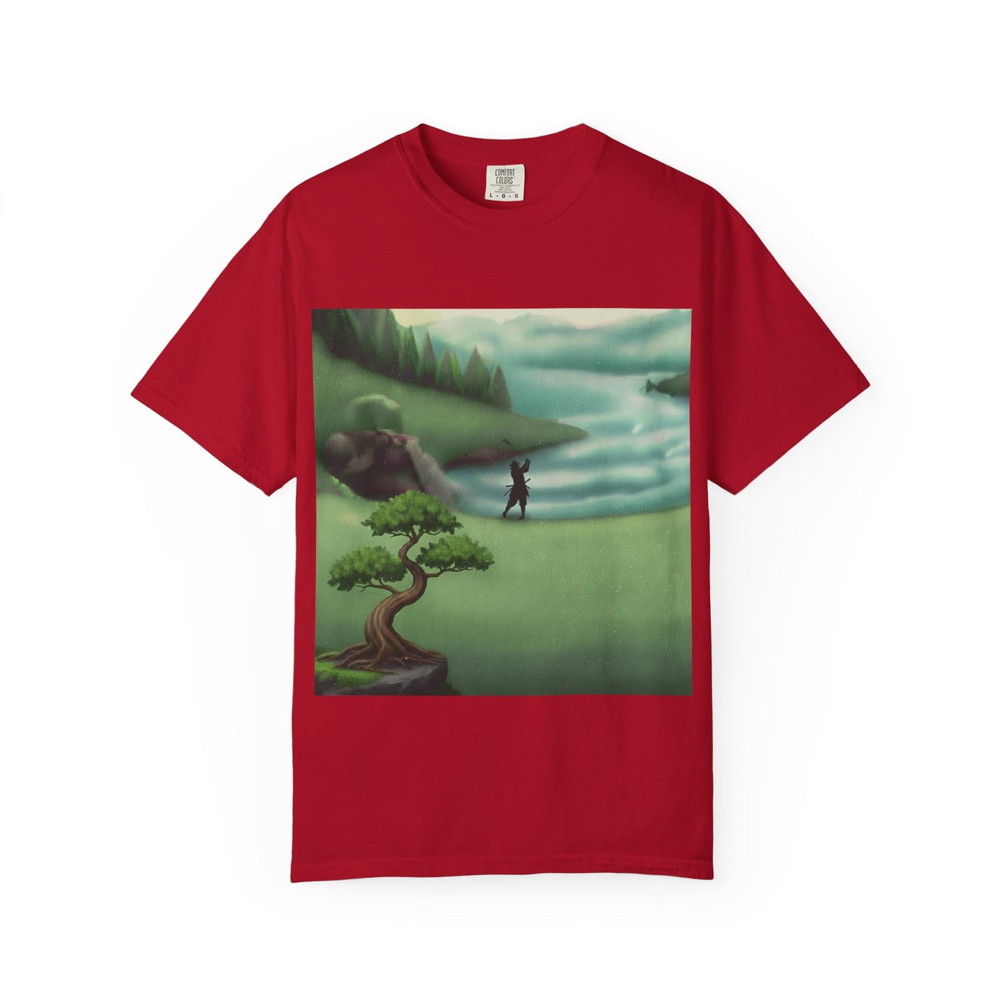 Golf Course Landscape T‑Shirt — Serene Golfer by Lake Graphic Tee