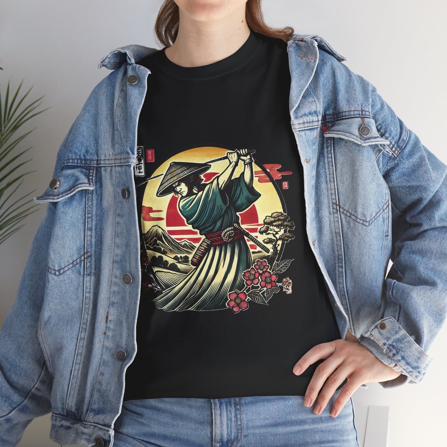 Zen Spot Customized Gildan Samurai Golfer Sunset T‑Shirt — Japanese Warrior Graphic Tee