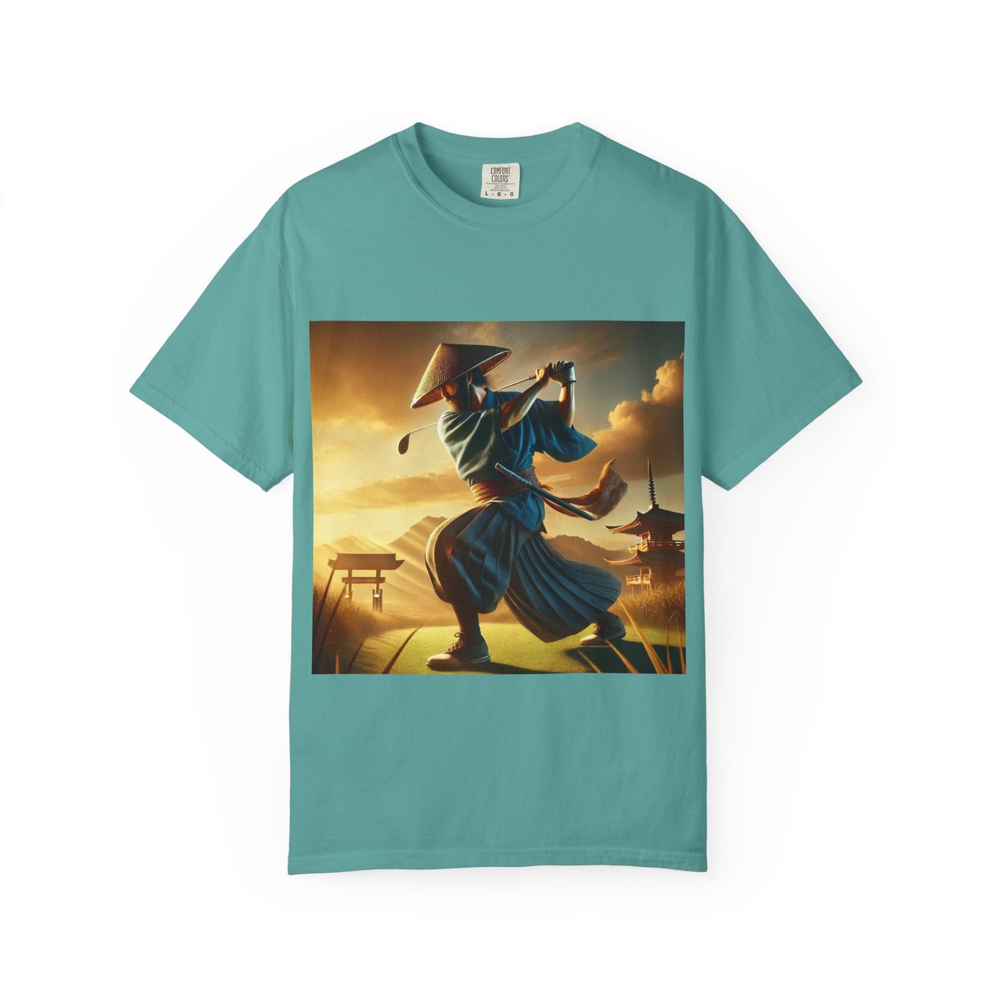 Zen Spot Golf Custom Vintage Martial Arts Samurai Golfer Sunset Graphic T-Shirt