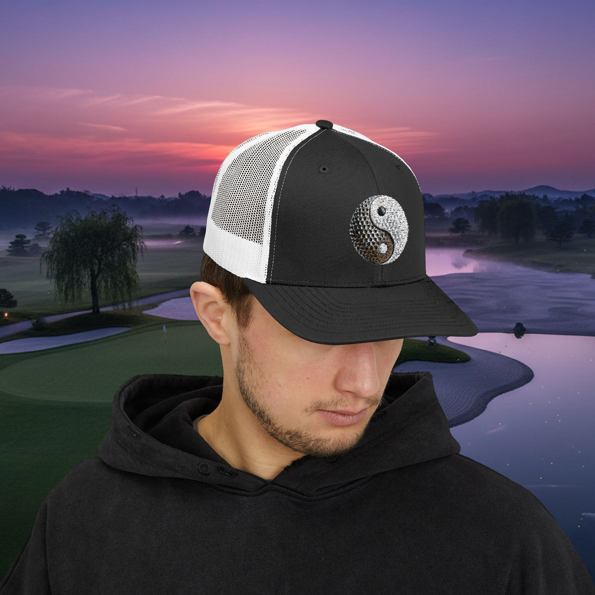 Embroidered "Yin Yang Golf Ball" Trucker Cap