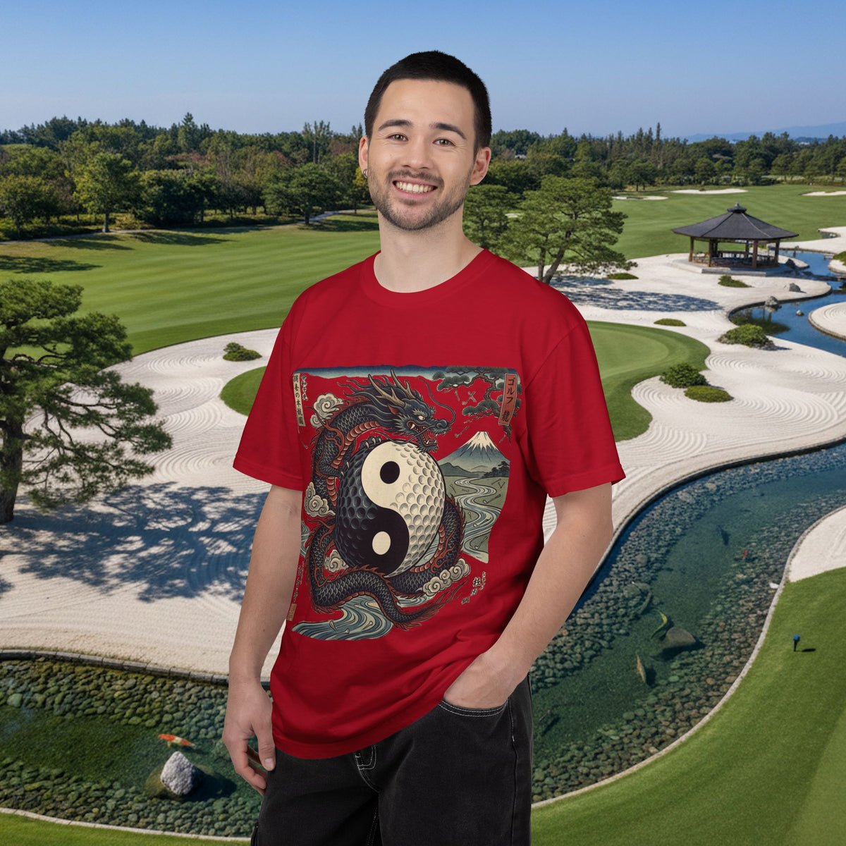 Yin Yang Golf Ball Dragon T-Shirt — Vintage Japanese Wave Martial Arts Tee