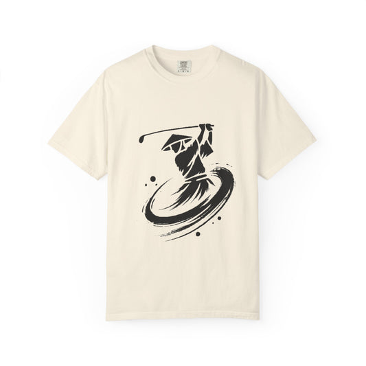 Zen Spot Customized Comfort Colors Zen Golf Swing Graphic T‑Shirt — Ink Brush Golfer Design