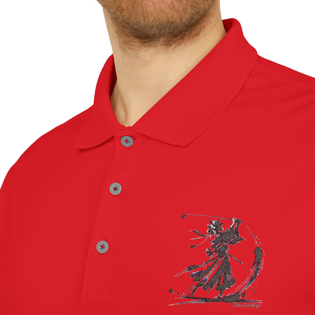 Ink Brush Stroke Samurai Golfer Zanshin Polo