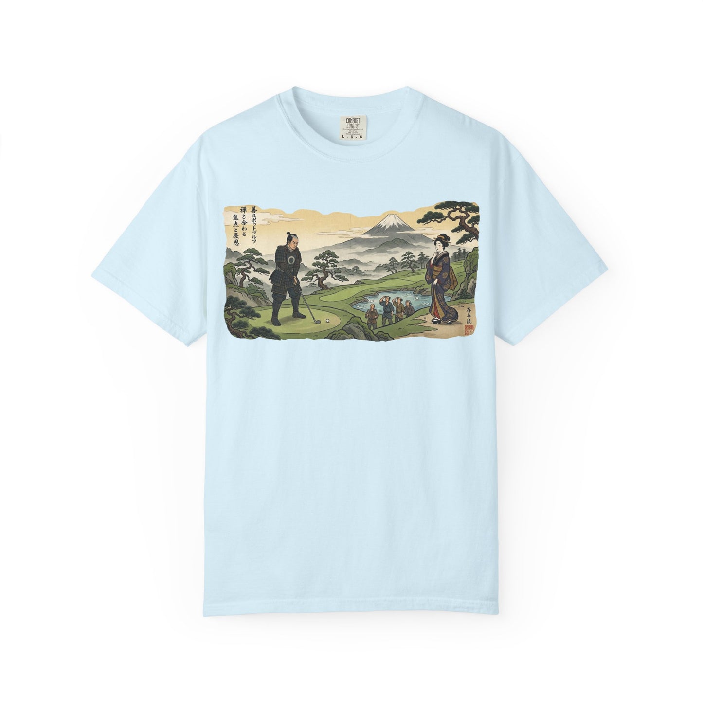 Zen Spot Custom Vintage Samurai Golfer Mount Fuji Landscape Graphic T-Shirt