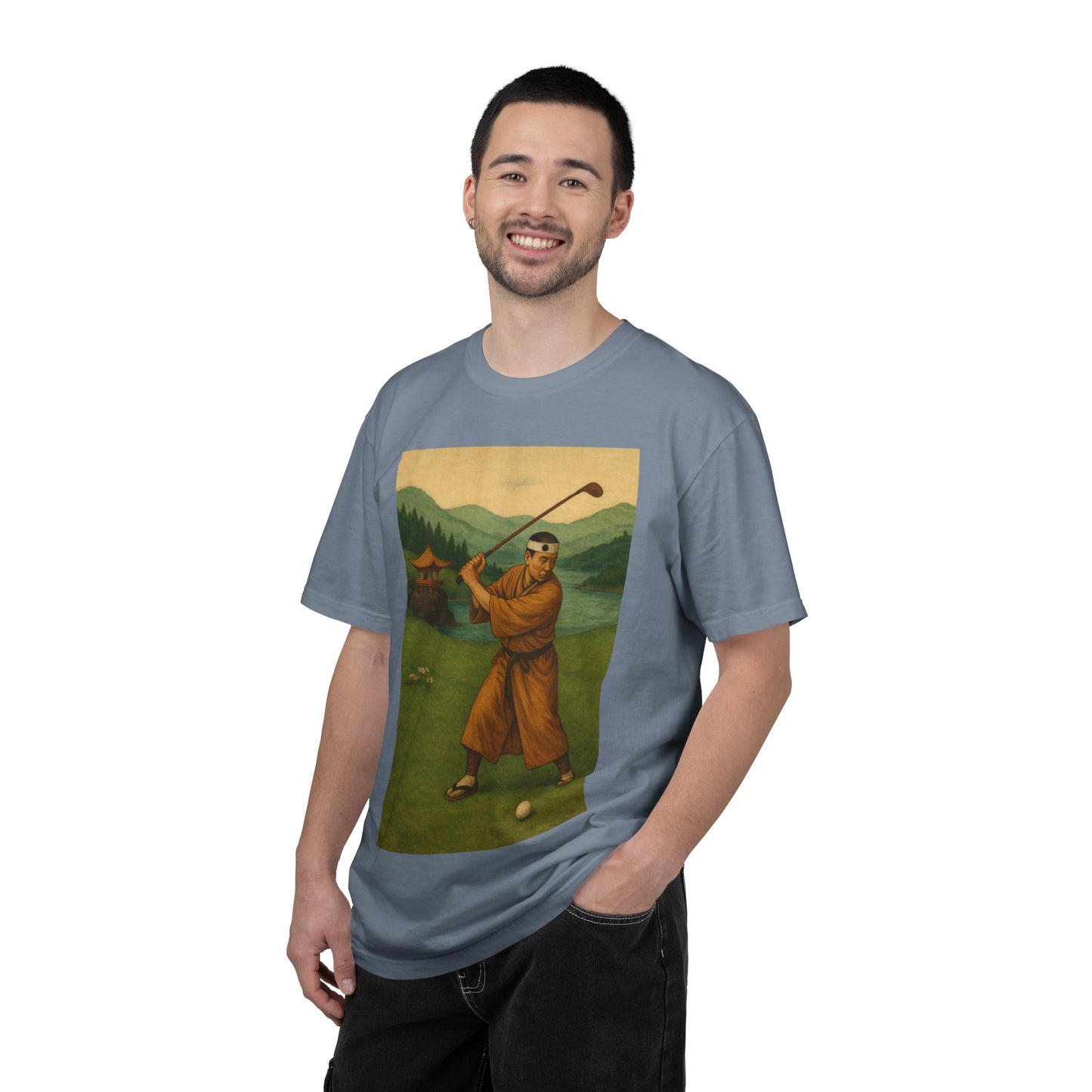 Zen Spot Golf Custom Vintage Golf Scene Monk Golfer Graphic T-Shirt