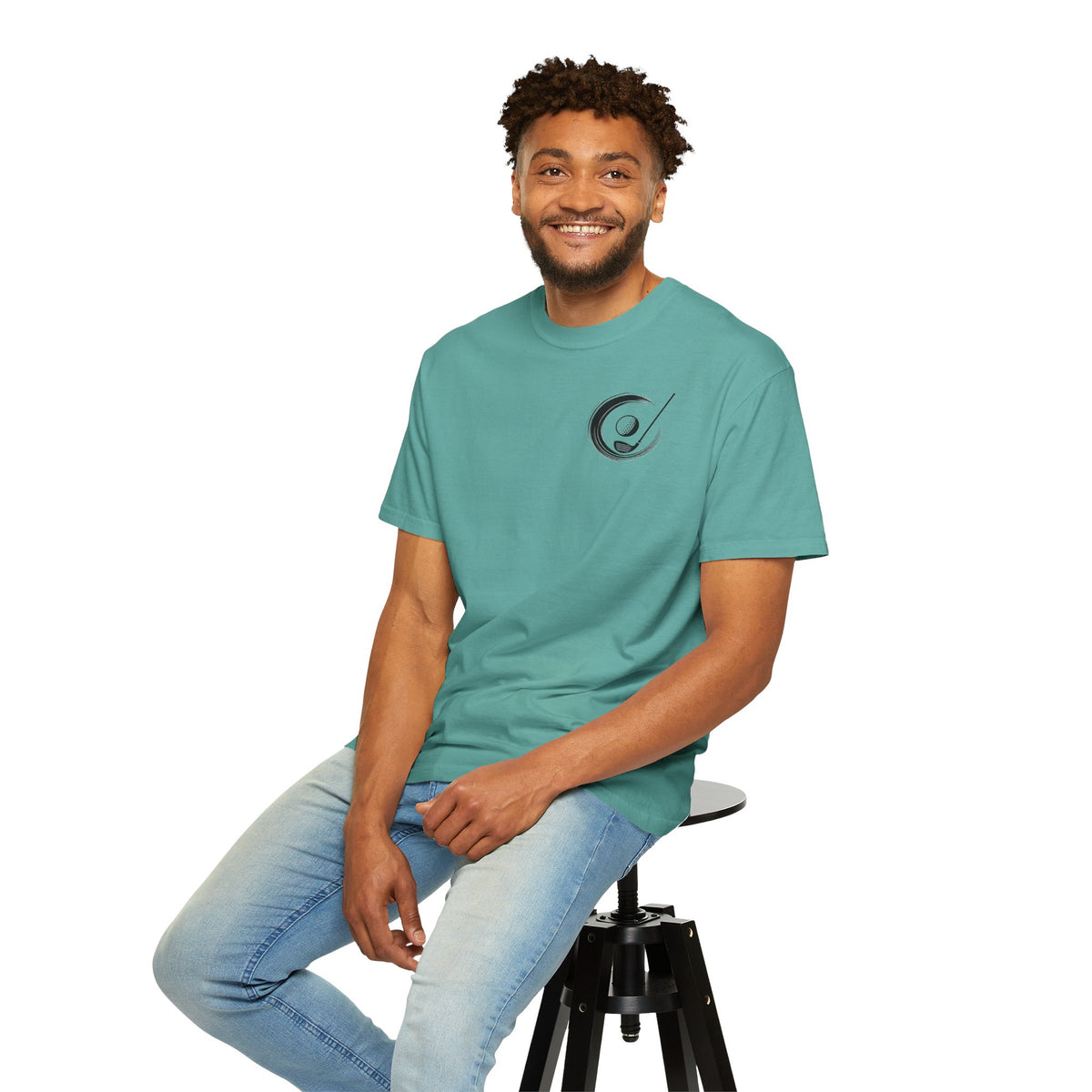 Enso Circle Chest Design Samurai Golfer Sunset Back Graphic T-Shirt