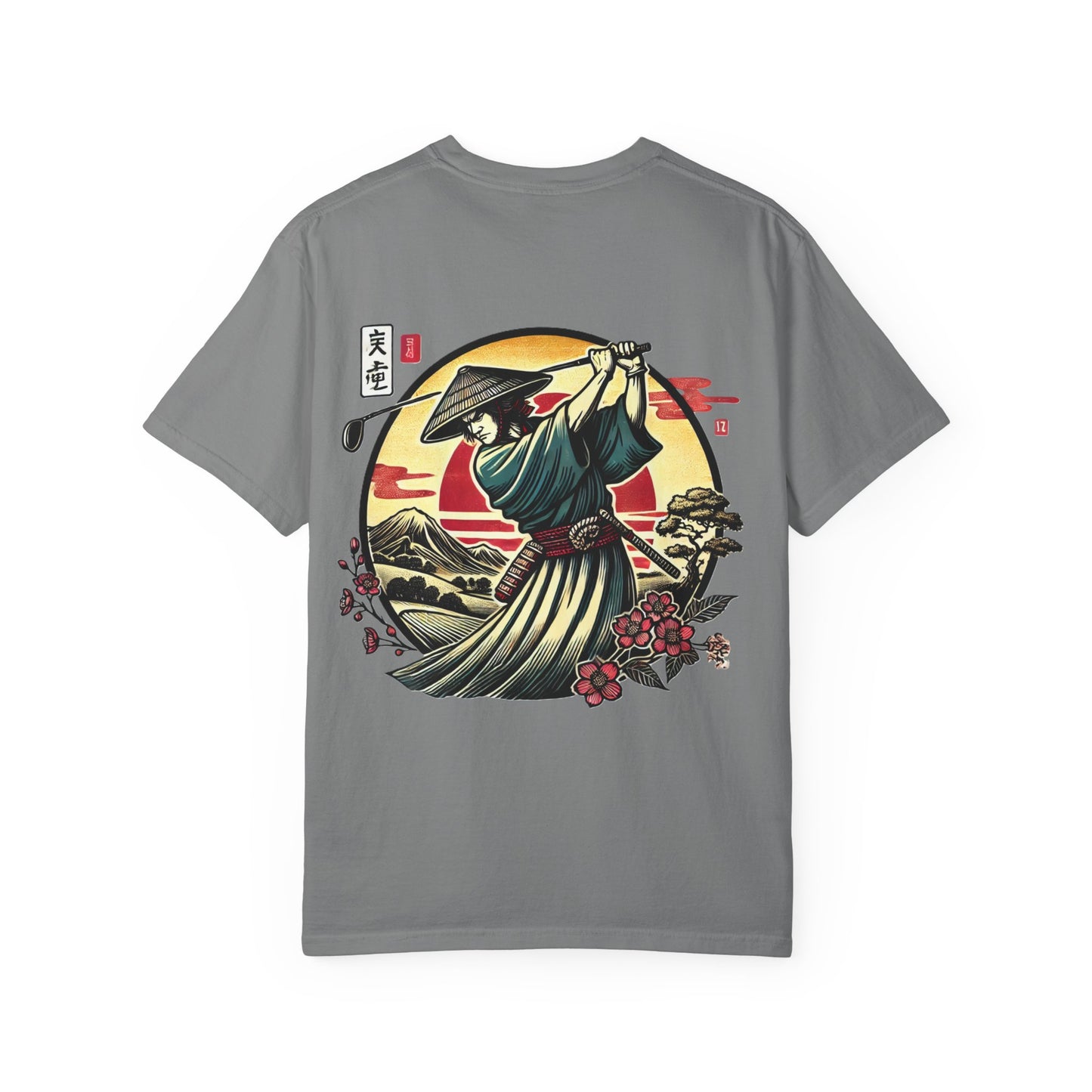 Zen Spot Golf Custom Japanese Warrior Samurai Golfer Sunset Graphic T-Shirt