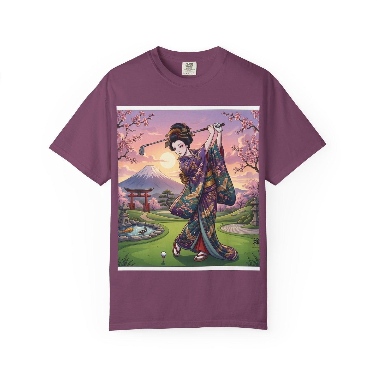Zen Spot Golf Custom Kimono Art Geisha Golfing Sunset T-Shirt