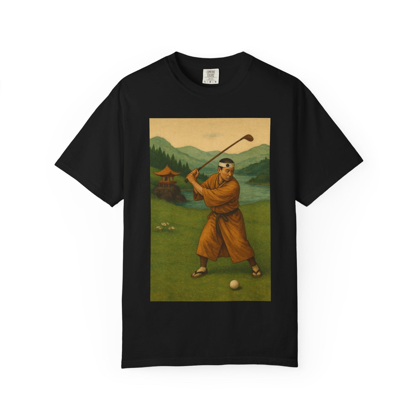 Vintage Golfer Graphic T-Shirt — Retro Asian-Inspired Golf Scene