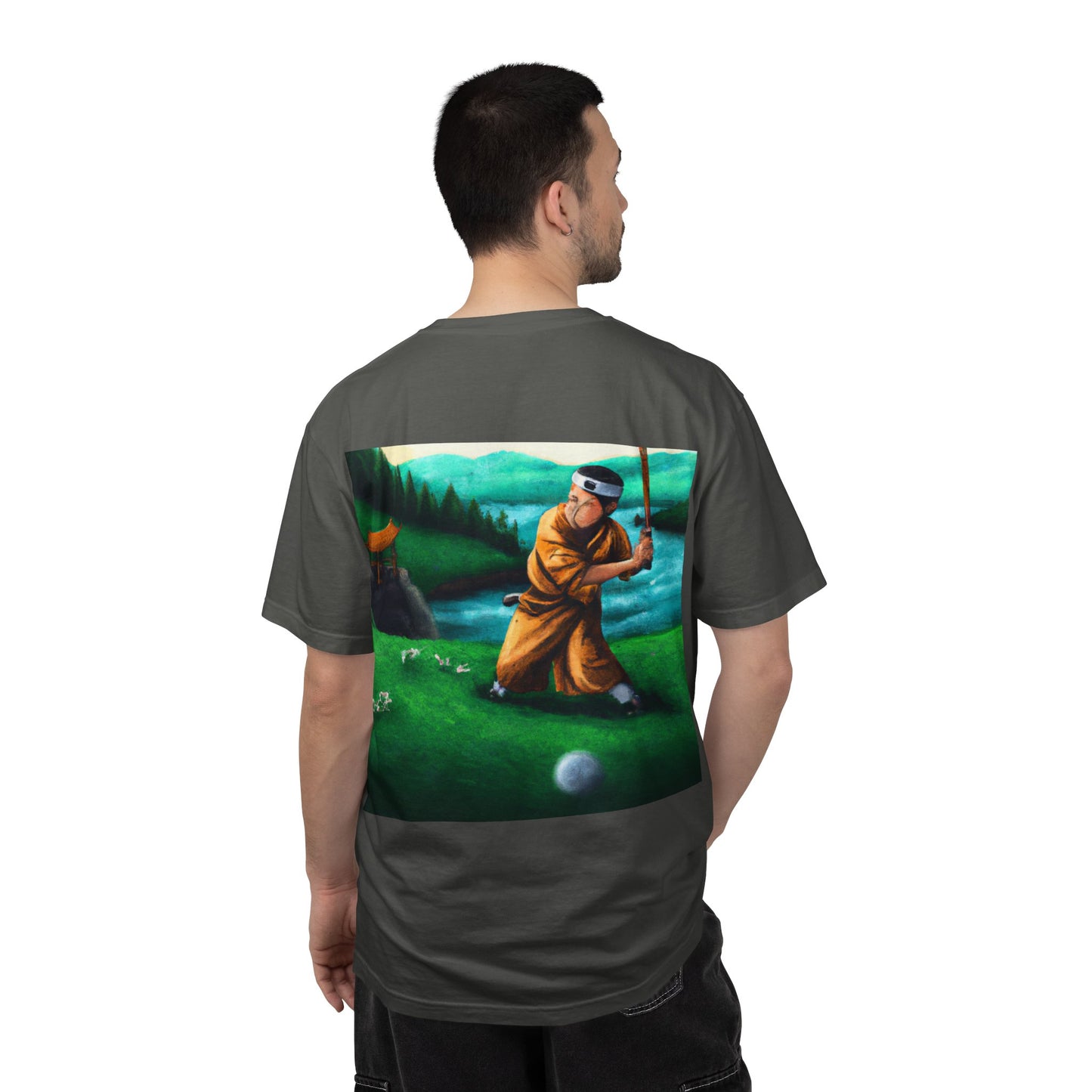 Zen Spot Golf Custom Monk Golfer Oil Painting Art Graphic T-Shirt