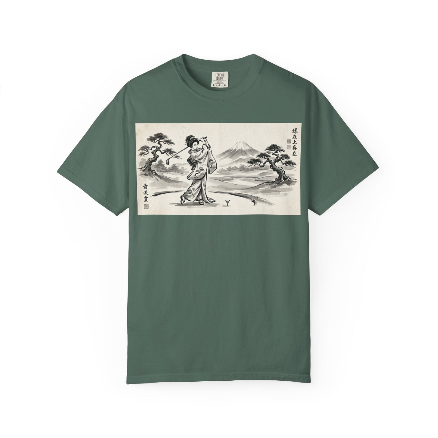 Zen Spot Golf Custom Vintage Geisha Golfer & Mount Fuji Graphic T-Shirt