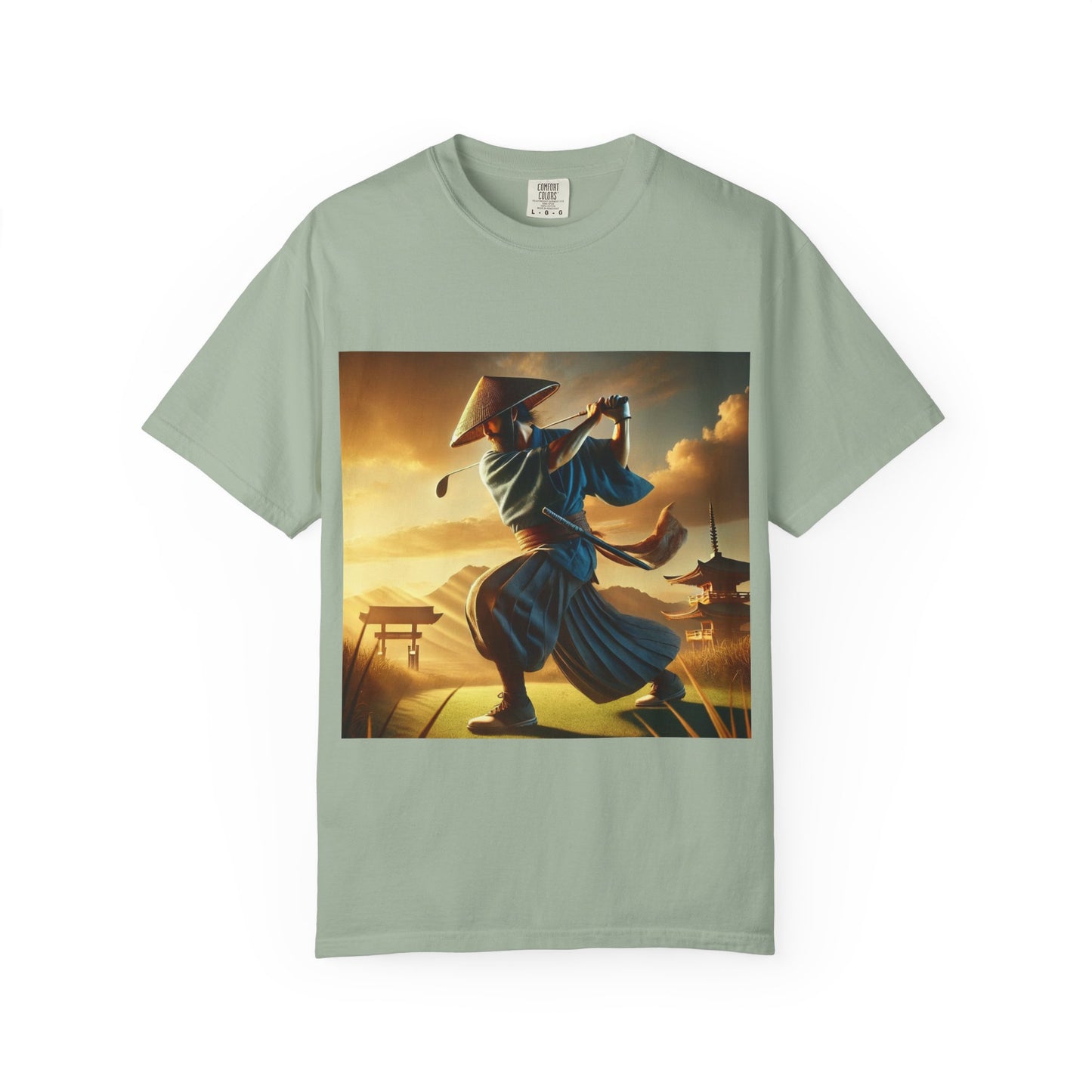 Zen Spot Golf Custom Vintage Martial Arts Samurai Golfer Sunset Graphic T-Shirt