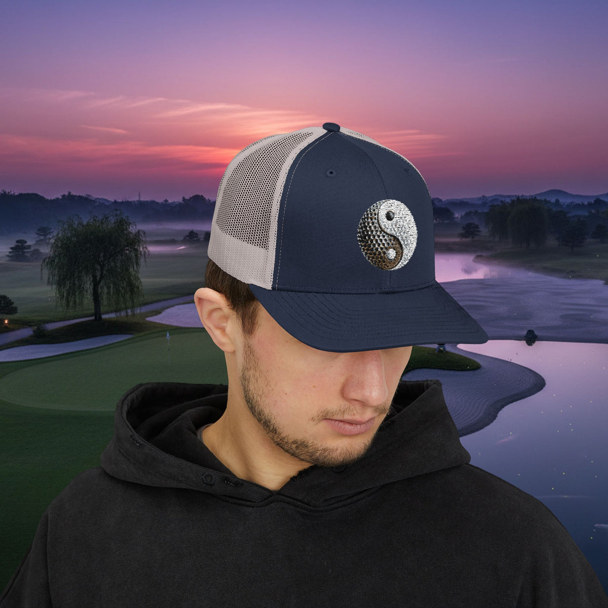 Embroidered "Yin Yang Golf Ball" Trucker Cap