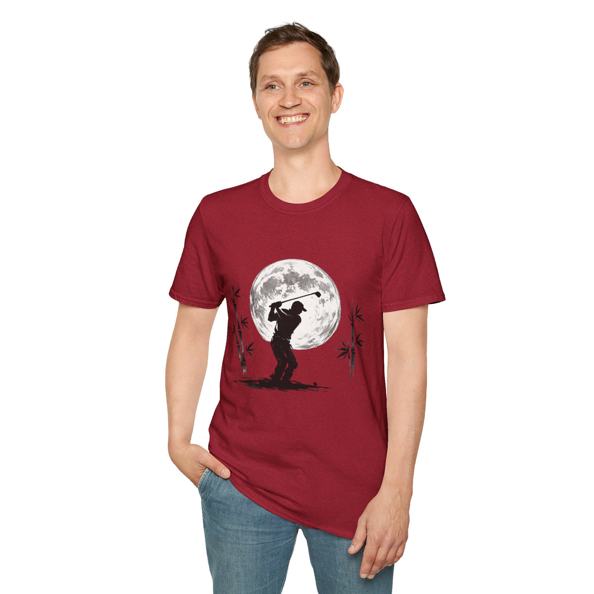 Golf Silhouette T-Shirt — Golfer Swing Moon Graphic