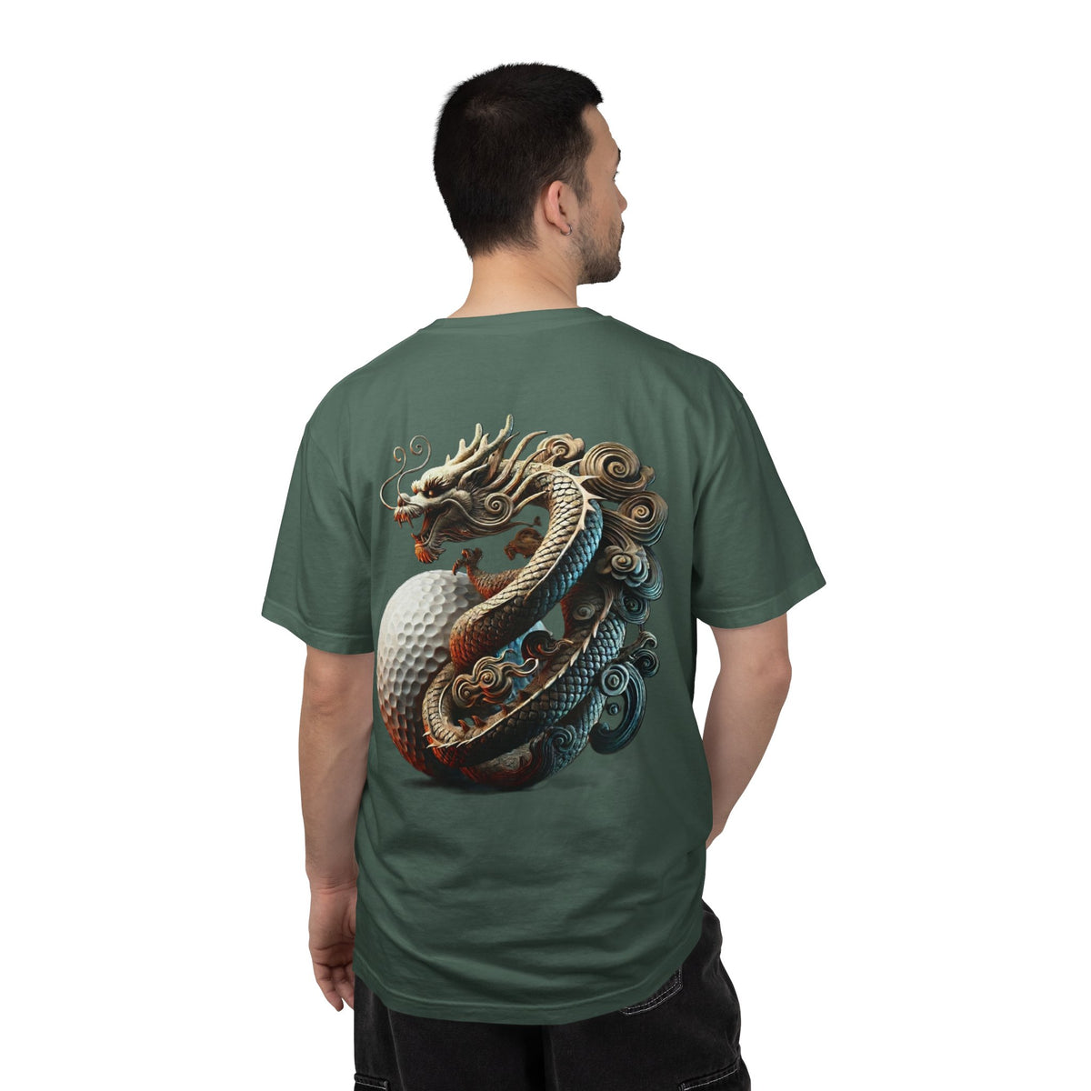 Enso Circle Chest Dragon Golf Ball Back Design Graphic T-Shirt