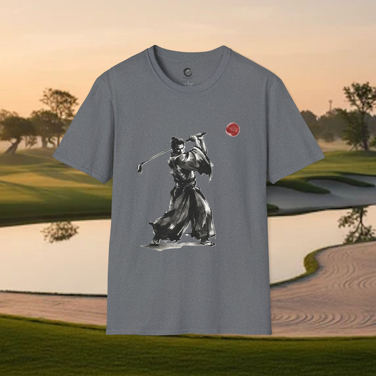 Samurai Golfer T-Shirt — Zen Golf Brushstroke Design